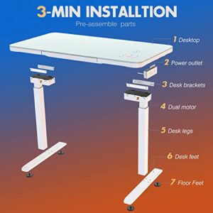 AIMEZO Standing Desk with Drawer Ergonomic Tempered Glass Electric Sit-Stand Height Adjustable Computer Workstation,with Touchscreen Controller&Wireless Charging &USB Port& Power Strip