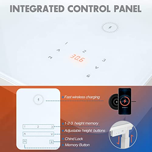 AIMEZO Standing Desk with Drawer Ergonomic Tempered Glass Electric Sit-Stand Height Adjustable Computer Workstation,with Touchscreen Controller&Wireless Charging &USB Port& Power Strip