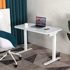 AIMEZO Standing Desk with Drawer Ergonomic Tempered Glass Electric Sit-Stand Height Adjustable Computer Workstation,with Touchscreen Controller&Wireless Charging &USB Port& Power Strip