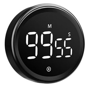 brapilot digital kitchen timer for cooking, 3" round classroom coundown silent timer stopwatch for gym kids, magnetic, adjustable alarm volume, count up, led display