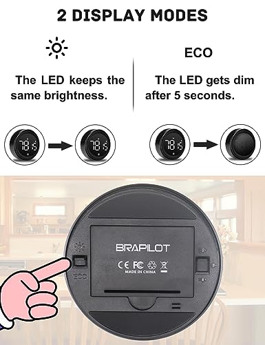 BRAPILOT Digital Kitchen Timer for Cooking, 3" Round Classroom Coundown Silent Timer Stopwatch for Gym Kids, Magnetic, Adjustable Alarm Volume, Count up, LED Display