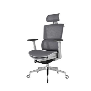 nouhaus rewind ergonomic office chair with footrest and lumbar support. swivel computer chair, rolling home office desk chairs with wheels, mesh high back task chair, comfortable office chair (grey)
