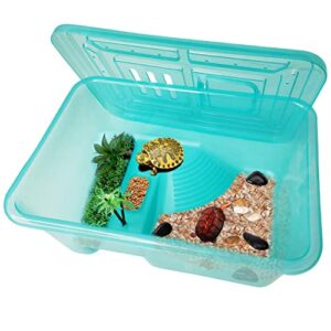fhiny turtle tank aquarium, plastic turtle habitat with platform plants breeding box with lid basking platform terrapin lake prevent climbing escaping for tortoise crayfish crab (small)