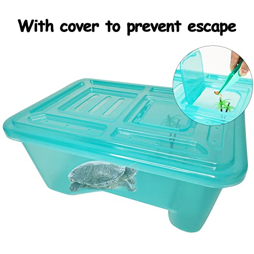 Fhiny Turtle Tank Aquarium, Plastic Turtle Habitat with Platform Plants Breeding Box with Lid Basking Platform Terrapin Lake Prevent Climbing Escaping for Tortoise Crayfish Crab (Small)