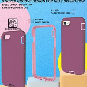 ONOLA iPhone SE 2022 Case with Tempered Glass Screen Protector [2 Packs], Shockproof Dustproof for iPhone SE 2022 3rd Gen/2020 2nd Gen (4.7-inch) in WineRed-Pink.