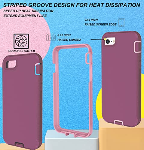 ONOLA iPhone SE 2022 Case with Tempered Glass Screen Protector [2 Packs], Shockproof Dustproof for iPhone SE 2022 3rd Gen/2020 2nd Gen (4.7-inch) in WineRed-Pink.