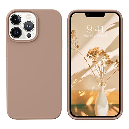 GUAGUA Compatible with iPhone 13 Pro Max Case 6.7 Inch Liquid Silicone Soft Gel Rubber Slim Microfiber Lining Cushion Texture Cover Shockproof Protective Phone Case for iPhone 13 Pro Max Khaki