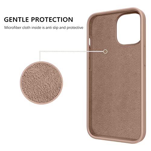 GUAGUA Compatible with iPhone 13 Pro Max Case 6.7 Inch Liquid Silicone Soft Gel Rubber Slim Microfiber Lining Cushion Texture Cover Shockproof Protective Phone Case for iPhone 13 Pro Max Khaki