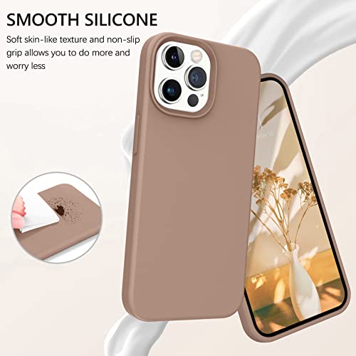 GUAGUA Compatible with iPhone 13 Pro Max Case 6.7 Inch Liquid Silicone Soft Gel Rubber Slim Microfiber Lining Cushion Texture Cover Shockproof Protective Phone Case for iPhone 13 Pro Max Khaki