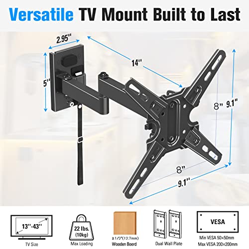 Mounting Dream UL Listed Lockable RV TV Mount for Most 13-43 inch TV, RV Mount for Camper Trailer Motor Home, Full Motion TV Wall Mount Quick Release with Dual Wall Plates, VESA 200mm, 22 lbs, MD2212