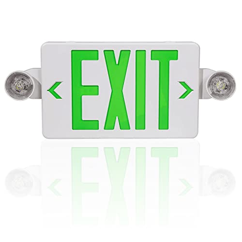 OSTEK Green Exit Sign with Emergency Exit Lights, 2 Adjustable Head Lights, Double Face and 90min Long Backup Battery, ABS Fire Safety Emergency Exit Light (UL Certified 120-277V)(UL 94V-0)