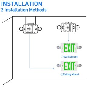 OSTEK Green Exit Sign with Emergency Exit Lights, 2 Adjustable Head Lights, Double Face and 90min Long Backup Battery, ABS Fire Safety Emergency Exit Light (UL Certified 120-277V)(UL 94V-0)