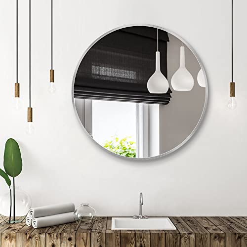 URnicehome Round Mirror 36 Inch Silver Circle Wall Mirror Metal Framed Mirror for Bedroom Bathroom Living Room Entryways Washrooms and More