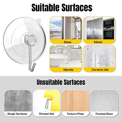 HangerSpace Suction Cup Hooks, Upgrade 1.77 Inches Clear PVC Window Suction Cups with Metal Hooks Removable Small Suction Cups for Glass Kitchen Bathroom Shower Wall Door - 12 Packs