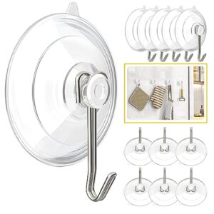 hangerspace suction cup hooks, upgrade 1.77 inches clear pvc window suction cups with metal hooks removable small suction cups for glass kitchen bathroom shower wall door - 12 packs
