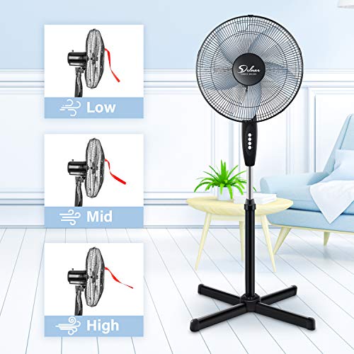 Simple Deluxe Oscillating 16″ 3 Adjustable Speed Pedestal Stand Fan for Indoor, Bedroom, Living Room, Home Office & College Dorm Use,Black