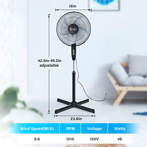 Simple Deluxe Oscillating 16″ 3 Adjustable Speed Pedestal Stand Fan for Indoor, Bedroom, Living Room, Home Office & College Dorm Use,Black