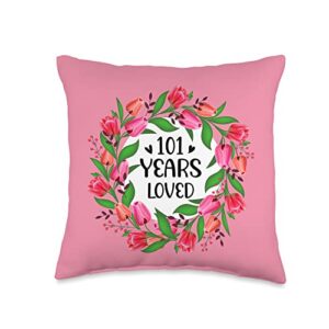 101 years old birthday gift apparel loved mom grandma 101 years old 101st birthday throw pillow, 16x16, multicolor