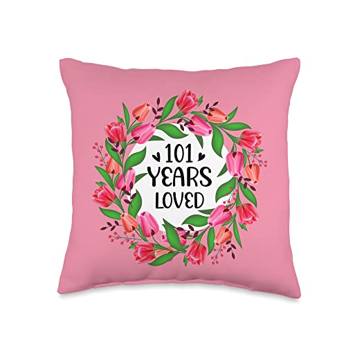 101 Years Old Birthday Gift Apparel Loved Mom Grandma 101 Years Old 101st Birthday Throw Pillow, 16x16, Multicolor