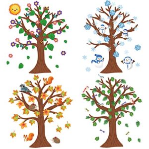 168 Pieces Classroom Tree Bulletin Board Set Seasonal Tree Winter Fall Spring Summer Tree Decor Family Tree Board Tree Classroom Tree with Seasonal Cutouts for Back to School Classroom Decor