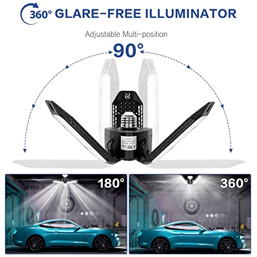 Garage Light - 2 Pack - 8000LM Glare-Free 360° Illuminator 60W 6500K Deformable Garage E26/E27 LED Light for Basements, Barn, Farmhouse and Attics