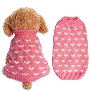 dxhycc dog knitted sweater heart puppy sweater warm soft pet holiday clothes for small cats and dogs (pink, s)