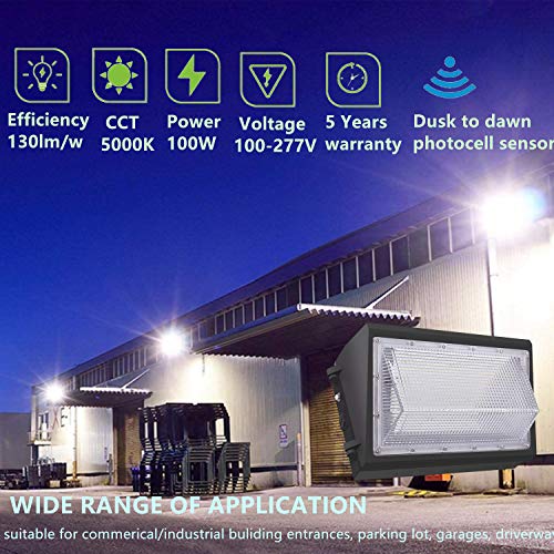 4PACK Dusk to Dawn 100W LED Wall Pack Light Fixture, 13000LM 400-600W HPS/HID Equivalent, 5000K Daylight Commerical/Industrial Outdoor Security lighting, ETL for Parking Lot,Warehouse,Entrance