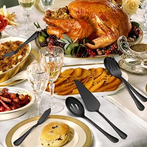 Homikit 6 Pieces Black Serving Utensils, Modern Stainless Steel Serving Hostess Set with Serving Spoons, Serving Fork, Pie Server, Butter Knife, Ice Cream Spoon, Shiny Mirror Polished, Dishwasher Safe