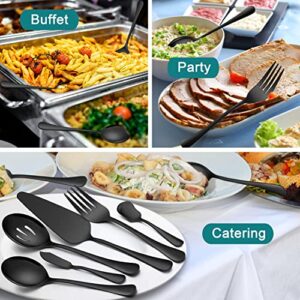 Homikit 6 Pieces Black Serving Utensils, Modern Stainless Steel Serving Hostess Set with Serving Spoons, Serving Fork, Pie Server, Butter Knife, Ice Cream Spoon, Shiny Mirror Polished, Dishwasher Safe