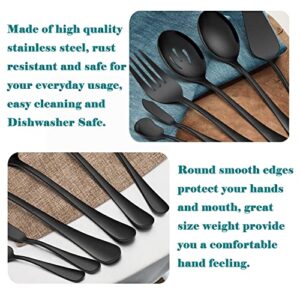 Homikit 6 Pieces Black Serving Utensils, Modern Stainless Steel Serving Hostess Set with Serving Spoons, Serving Fork, Pie Server, Butter Knife, Ice Cream Spoon, Shiny Mirror Polished, Dishwasher Safe