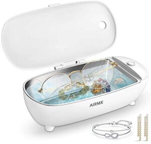 airmx ultrasonic jewelry cleaner machine with timer, 450ml sus304 tank, 46khz professional ultrasonic gold jewelry cleaner for all jewelry rings eyeglass watches coins razors earrings necklace, white