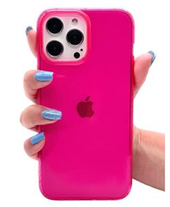 nycprimetech iphone 13 pro case/slim & soft transparent neon pink cover with bumper edge for iphone 13 pro/cute flexible & stylish protection // 6.1"(hot pink)