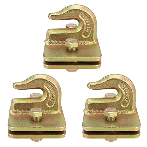 JEUIHAU 3 Pack 3/8 Inch Bolt-On Grab Hook, Grade 70 Forged Steel Bolt-On Loader Chain Tow Hooks with Backer Plate for Loader, Tractor Bucket, RV, UTV, Truck, Max 6,600 Lbs, Gold