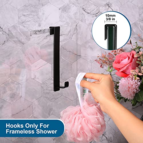 Towel Hooks 4 Pack Stainless Steel Bathroom Towel Holder Square Black Wall Hook Over Shower Door Towel Rack Wall Mounted Matte Black Hooks Heavy Duty Door Hanger for Frameless Glass Shower Door