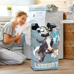 Laundry Hamper Collapsible Large Laundry Baskets with Easy Carry Handles Clothes Hamper Storage Basket for Toys Clothes Organizer-Cow