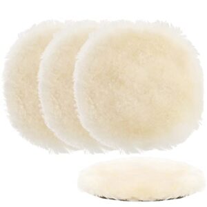 fasmov wool polishing pad 4 pack 7 inches soft sheepskin buffing pads with hook and loop back wool cutting pad for for cleaning & cutting, polishing