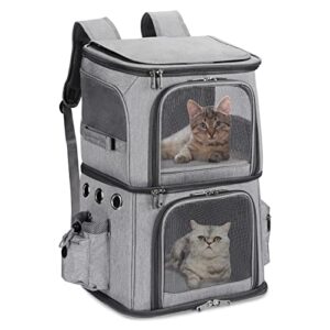hovono double-compartment pet carrier backpack for small cats and dogs, cat travel carrier for 2 cats, perfect for traveling/hiking/camping, grey