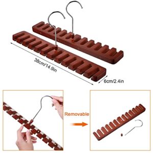 2 Pieces Belt Hanger Solid Wooden Belt Organizer Stylish Belt Storage Sturdy Belt Holder Belt Rack Organizer Belt Rack Holder for Closet Storing Belts Tie Scarf (Brown)