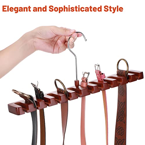 2 Pieces Belt Hanger Solid Wooden Belt Organizer Stylish Belt Storage Sturdy Belt Holder Belt Rack Organizer Belt Rack Holder for Closet Storing Belts Tie Scarf (Brown)