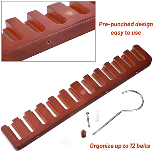 2 Pieces Belt Hanger Solid Wooden Belt Organizer Stylish Belt Storage Sturdy Belt Holder Belt Rack Organizer Belt Rack Holder for Closet Storing Belts Tie Scarf (Brown)