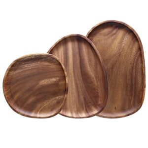 Top Plaza Walnut Wood Serving Tray Plates for Snacks Bread Fruit Wood Storage Irregular Wooden Platters Dinner Dish Wood Art Decors for Kitchen Counter Living Room Party Housewarming Gifts #2