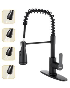 phasat kitchen faucet with pull down sprayer high arcspring kitchen sink faucet 4 function single handle mixer tap,matte black,pu1h01