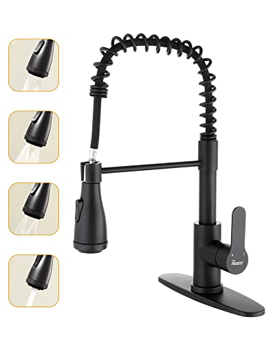 PHASAT Kitchen Faucet with Pull Down Sprayer High ArcSpring Kitchen Sink Faucet 4 Function Single Handle Mixer Tap,Matte Black,PU1H01