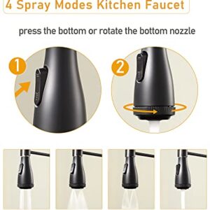 PHASAT Kitchen Faucet with Pull Down Sprayer High ArcSpring Kitchen Sink Faucet 4 Function Single Handle Mixer Tap,Matte Black,PU1H01