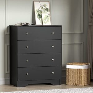 artist unknown 4 drawer dresser for bedroom chest of drawers with wooden top tall storage cabinet nightstand for living room, entryway, children room (black)