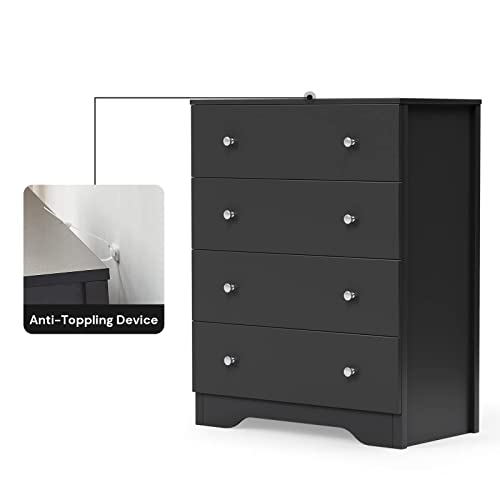 Artist Unknown 4 Drawer Dresser for Bedroom Chest of Drawers with Wooden Top Tall Storage Cabinet Nightstand for Living Room, Entryway, Children Room (Black)