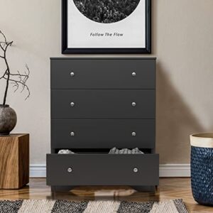 Artist Unknown 4 Drawer Dresser for Bedroom Chest of Drawers with Wooden Top Tall Storage Cabinet Nightstand for Living Room, Entryway, Children Room (Black)