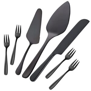 TUPMFG Wedding Cake Cutting Set: Cake Knife and Server Set Stainless Steel Cake Knife Cake Shovel Dessert Fork Sets for Wedding Birthday Parties & Events Black