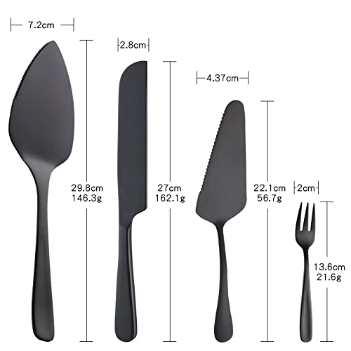 TUPMFG Wedding Cake Cutting Set: Cake Knife and Server Set Stainless Steel Cake Knife Cake Shovel Dessert Fork Sets for Wedding Birthday Parties & Events Black