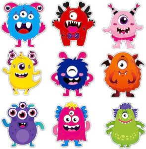 beyumi 45pcs monster cutouts bulletin board decorations set colorful cartoon wall decals stickers diy cardstock paper cutout for classroom school nursery bedroom monster birthday party